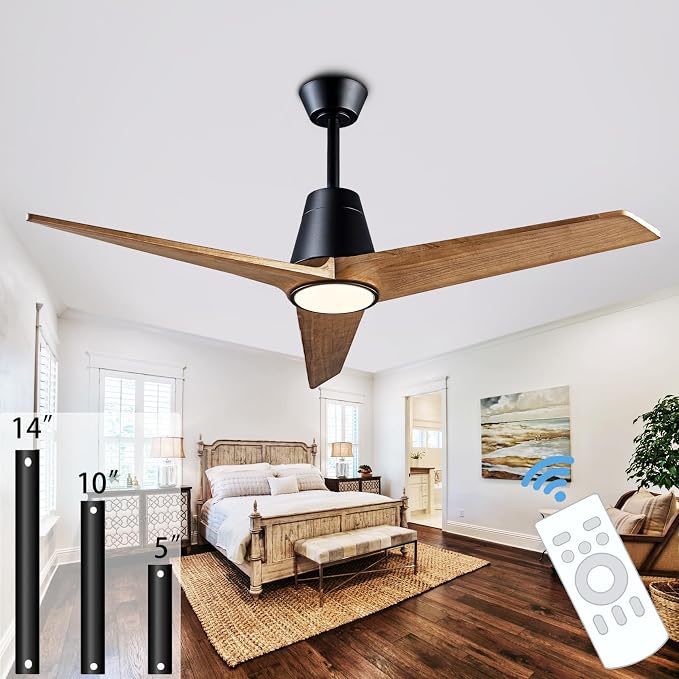 52'' Solid Wood 3 Blades Ceiling Fan RGB Light DC Reversible Remote Control | 20-year sycamore wood blades, reversible dc motor, 6-speed timer remote, dimmable rgb light with memory, bedroom living room