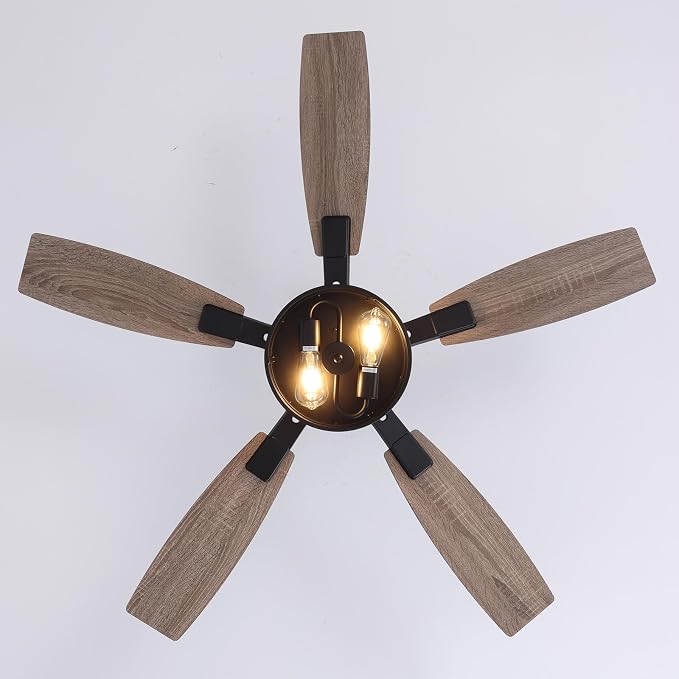 52 Inch Ceiling Fans with Lights and Remote Control, Farmhouse Ceiling Fan for Bedroom Living Room and Patio, Black Caged Ceiling Fan for Indoor and Outdoor