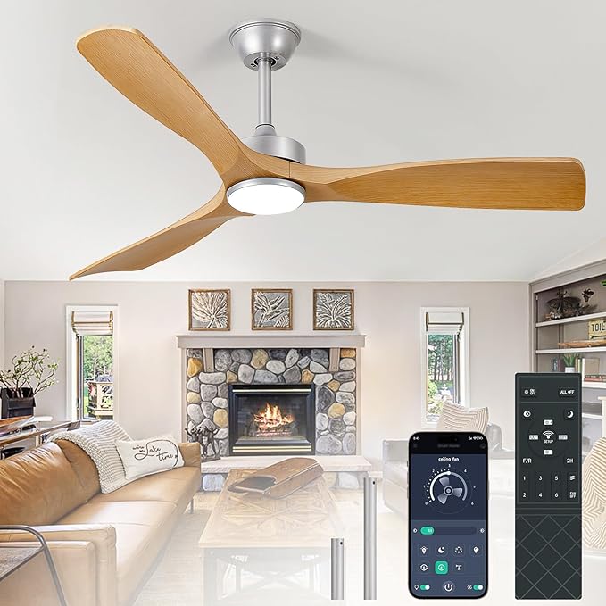 Ceiling Fans with Lights and Remote: 52-Inch Ceiling Fan 3 Blades Low Profile Outdoor - Modern Ceiling Fans with Remote APP Control Quiet Reversible DC Motor for Patio Living Room