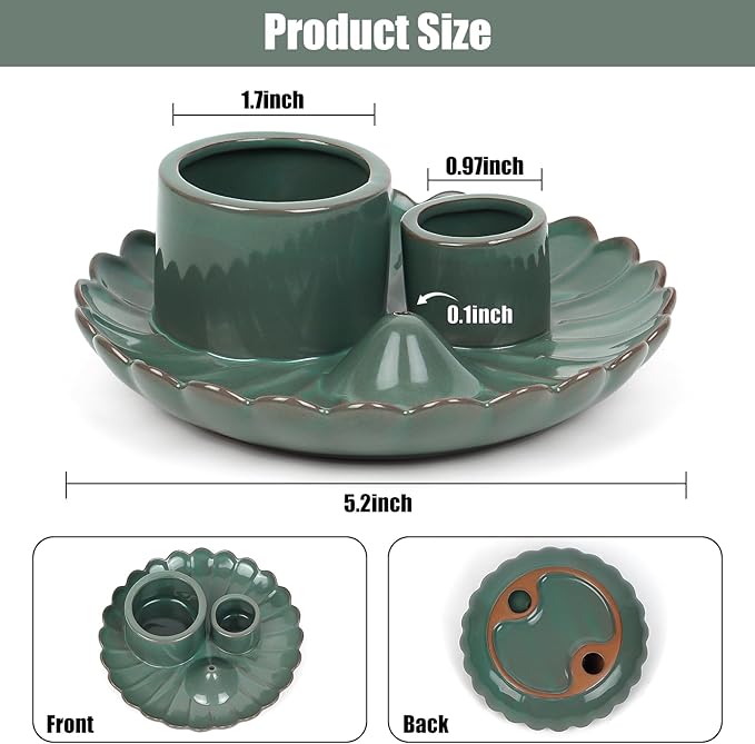 4 in 1 Incense Holder, Ceramic Incense Burner, Palo Santo Holder, Ash Catcher Tray for Meditation Room, Candle Holder for Burning Sage (Green)