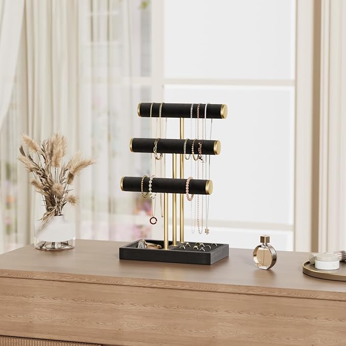 Jewelry Organizer Stand Display, 3 Tier Velvet Bracelet Holder, Black | Jewelry Organizers and Storage | Jewelry Tree | Jewelry Towers for Necklaces, Bracelets, Earrings, Rings