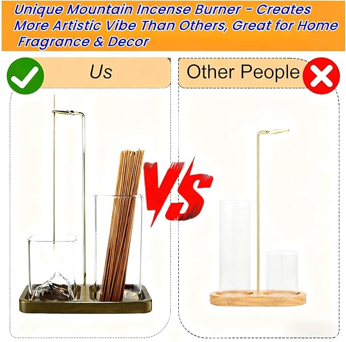 2 in 1 Incense Holder for Sticks, Anti-Ash Flying Burner with 40 Incense Sticks & Removable Glass Ash Catcher, Home Decor for Meditation Yoga Spa