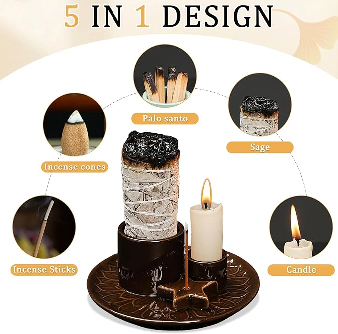 Comeon Palo Santo Holder, Backflow Incense Burner Holder Candle Holder Sage Burner Holder for Burning, Ceramic Incense Holder for Sticks for Meditation Yoga Room