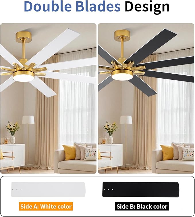 LANMEL 72'' Ceiling Fan with Lights and Remote, Low Profile Modern Ceiling Fan Gold, 6 Speed, Reversible, 3000k-6000k LED, Quiet DC Motor for Indoor Outdoor Bedroom Living Room