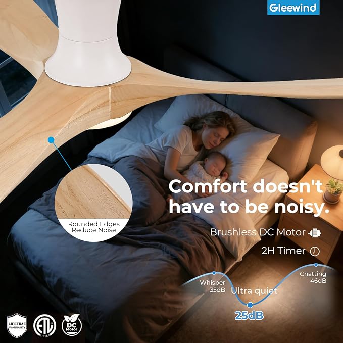 52 inch Smart Flush Mount Ceiling Fans with Lights, Low Profile Ceiling Fan with WIFI Alexa and App Remote Control, Quiet DC Motor, 3 Blades Wood Modern fan for Indoor Outdoor Bedroom Patio, Nature