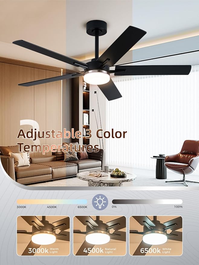 LANMEL Ceiling Fan with Light, Modern Flush Mount Low Profile with Remote Control, Reversible, 3CCT Dimmable, Quiet,LED for Bedroom, Living Room, Indoor/Outdoor Patio Use 52 Inch Silver & Black