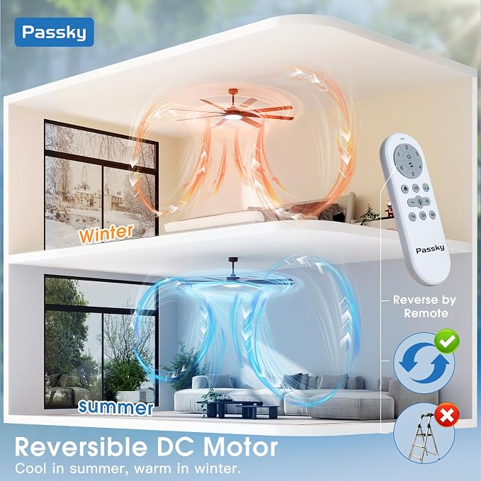 80 Inch Ceiling Fans with Lights, Large Modern Ceiling Fan with Light and Remote Control, Reversible, 3CCT, Dimmable, Quiet, Brown Ceiling Fan for Bedroom Living Room Patio Farmhouse, Indoor/Outdoor