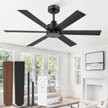 ZMISHIBO 48 Inch Ceiling Fan No Light, Black Ceiling Fan Without Light, 6 Blades, Quiet Reversible DC Motor, 6-Speeds, Modern Ceiling Fan for Living Room, Bedroom, Patio, Indoor/Outdoor Use