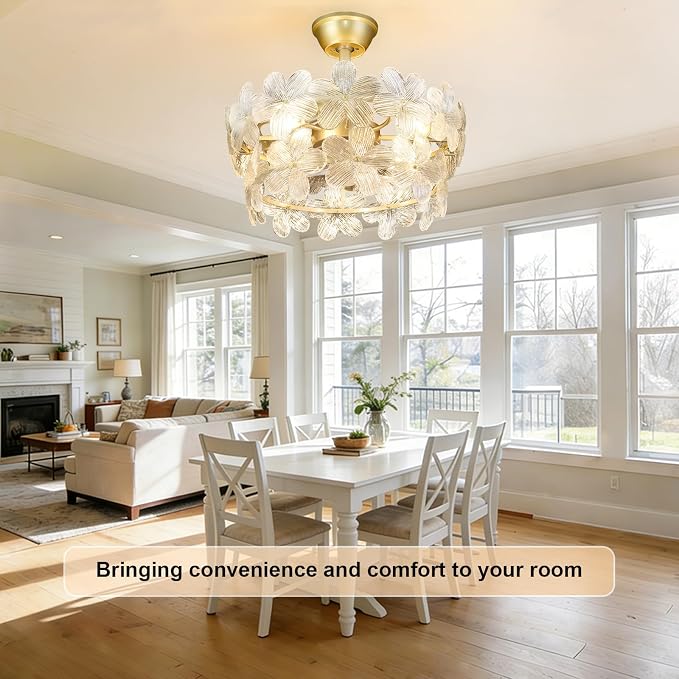 Depuley Bedroom Ceiling Fan with Lights: 20" Gold Chandelier Small Fan with Remote Control - Modern Flower Fandelier for Girl's Bedroom Living Room Nursery (E26 Bulbs Not Included)