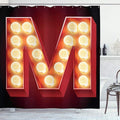 Ambesonne Letter M Shower Curtain, Vintage Alphabet Group of Old Movie Theaters Casinos Retro Type, Cloth Fabric Bathroom Decor Set with Hooks, 69" W x 84" L, Vermilion Yellow Black