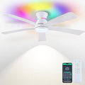 Surtime 52" White Ceiling Fans with RGB Lights - Flush Mount Ceiling Fan Light with LED 3CCT Dimmable, Modern Low Profile Ceiling Fans for Indoor Party,Covered Outdoor