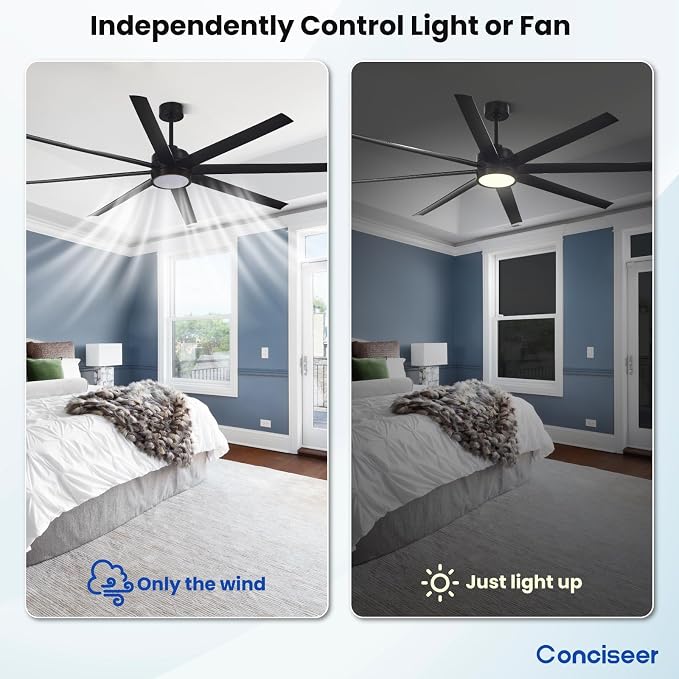 Modern Ceiling Fans with Lights, 72 Inch Ceiling Fan with Light and Remote, Bedroom Living Room Library Cafe Outdoor/Industrial,24W 6CCT Dimmable, 8 Blades 6 Speed Reversible Quiet DC Motor, Black