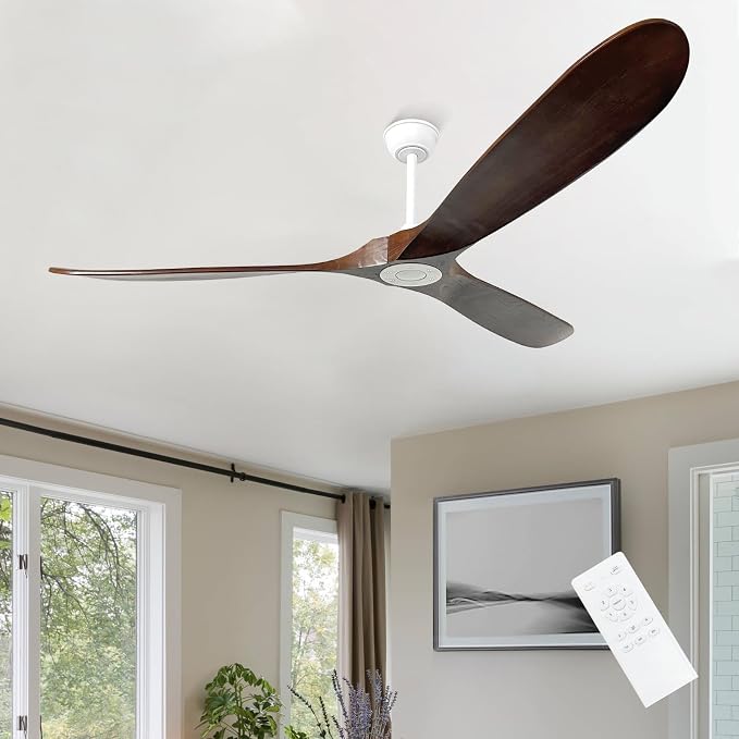 72'' Outdoor Ceiling Fans without Light,3 Solid Wood Blades with DC Silent and Large Airflow,Modern Ceiling Fan for Bedroom,Living Room,Porch (White+Dark walnut)