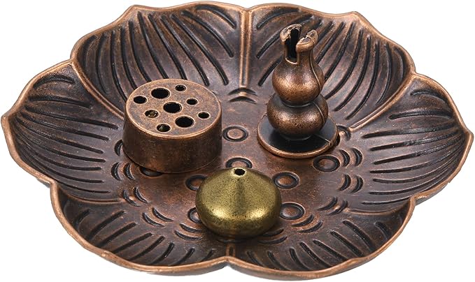uxcell 4Pcs Flower Incense Holder, Incense Burner Holder, Lotus Multiple Hole, Cone Shape and Gourd-Shape Ash Catcher for Yoga, Meditation Copper