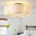 20" Boho Ceiling Fan with Light, Rattan Caged Flush Mount Ceiling Fan with Light Remote Control, Enclosed with 6 Speeds for Bedroom, Living Room, Foyer, Nursery (Beige)