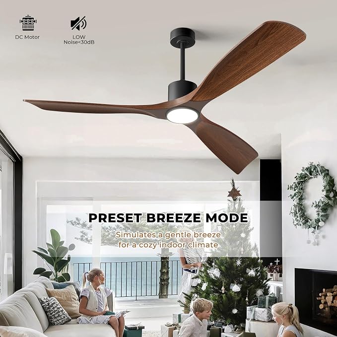 Ceiling Fans with Lights, Ceiling Fans with Lights and Remote, 60 inch Modern Smart Ceiling Fan with Light, Outdoor Ceiling Fans for Patios 3 Blade Bedroom Living Room Porch(Dark Walnut)