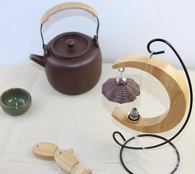 Solid Wood Moon Shape Hanging Backflow Incense Burner Waterfall Incense Holder, Aromatherapy Decoration Home Decoration Gift Decoration Statue