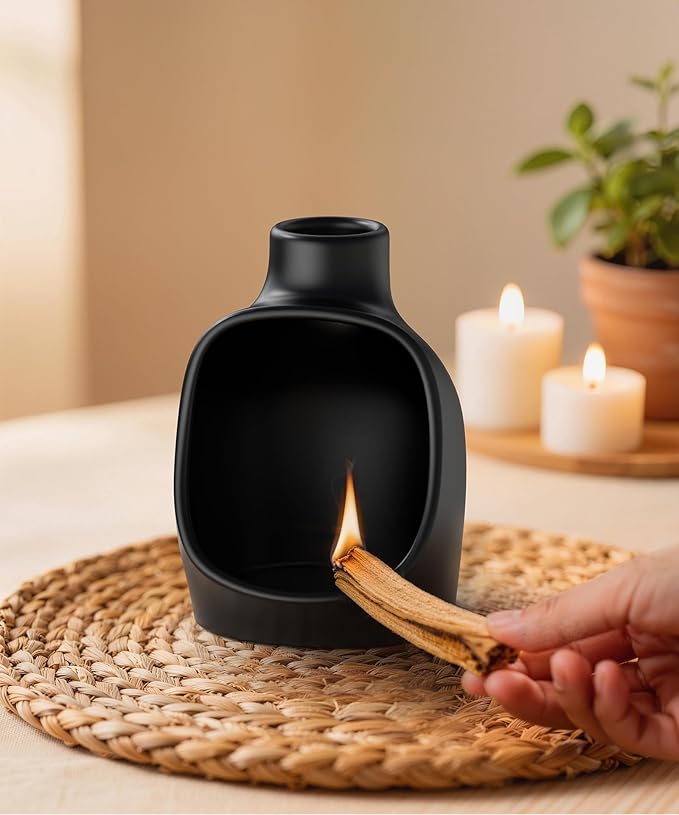 Palo Santo Holder - Modern Chiminea Incense Burner for Yoga, Meditation, and Anxiety Relief - Wood Sticks Dish, Sage Ash Catcher, SArchitectural Square & Organic Round, Cone Burner - Tower