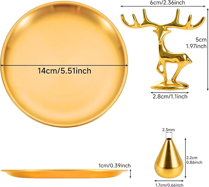 3 in 1 Incense Burner - 5.5 Inch Brass Incense Holder for Sticks, Coils and Cones with Ash Catcher - for Meditation, Yoga, Zen Room, Home Decor (Deer+Water Drop+Disc)