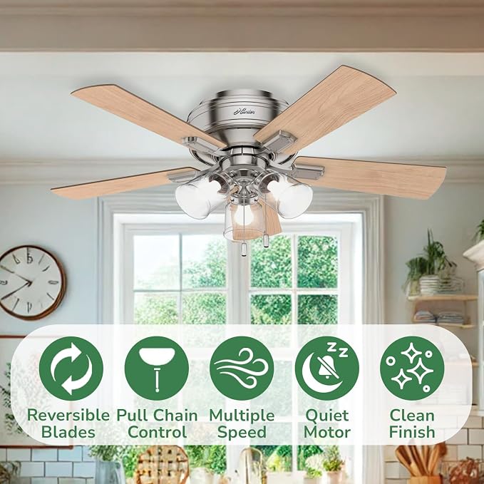 Hunter Crestfield, Indoor, Ceiling Fan, Quiet, 42 inch, Brushed Nickel