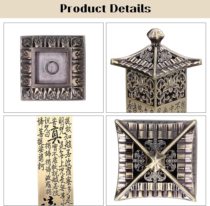 2.7×2.7×10.8in Copper Incense Holder,Incense Burner Holder with Reliefs of Scriptures Hollow Craftsmanship,Incense Seat,Incense Catcher for Relieving Anxiety,Yoga Relaxation for Yoga Room,Tea Room