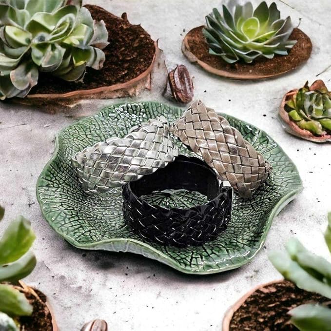 Tiny 6¾" Green Lotus Leaf Shaped Tray - Handmade Ceramic Porcelain Decorative Plate Dish Catchall Miniature Container For Jewelry Personal Items Incense Holders Trays Décor Gifts
