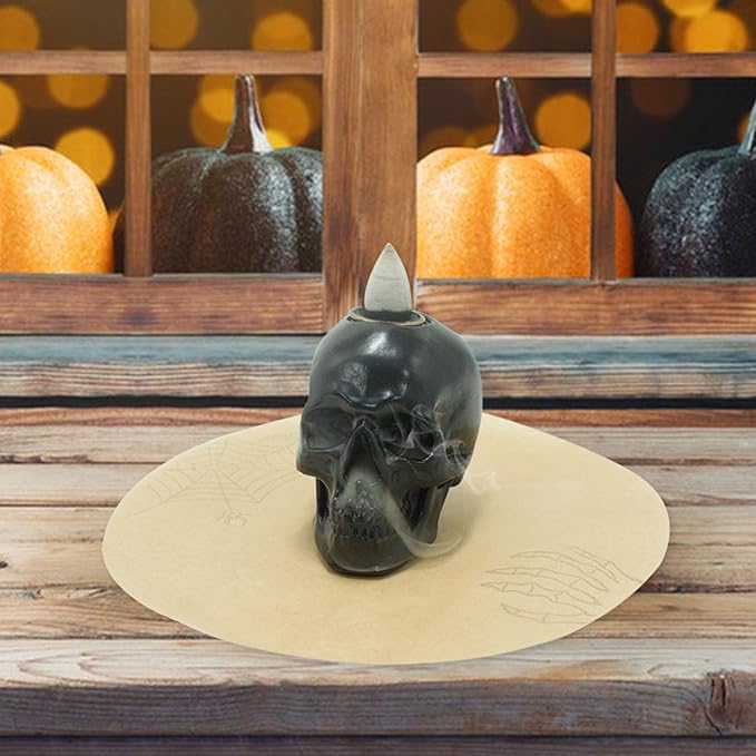 Skull Backflow Incense Burner Holder, Resin Skeleton Statue Aromatherapy Ornament, Goth Halloween Decoration