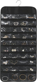 Black Hanging Jewelry Organizer, 80 Pockets Double-Sided, Wall Door Closet Storage for Earrings Necklaces Rings