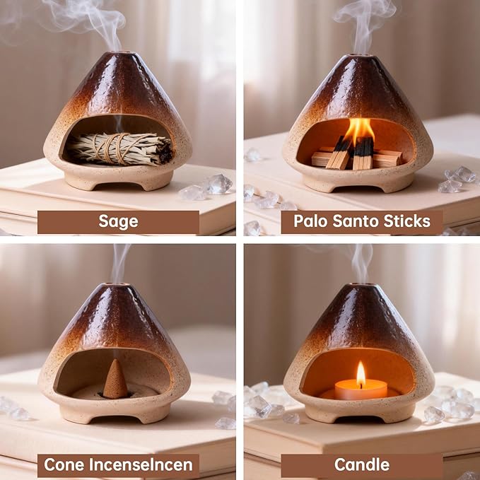 Terracotta Palo Santo Holder.A Mini Chimney for Burning Palo Santo Sticks and Sage,Smudge Bowl, Cone Burner,Smudge Bowl for Yoga Meditation Room Home Decor