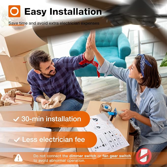 addlon Ceiling Fans with Lights, 52 inch Low Profile Ceiling fan with Light and Remote Control, Flush Mount, Reversible, 3CCT, Dimmable, Noiseless, Black Ceiling Fan for Bedroom, Indoor/Outdoor Use