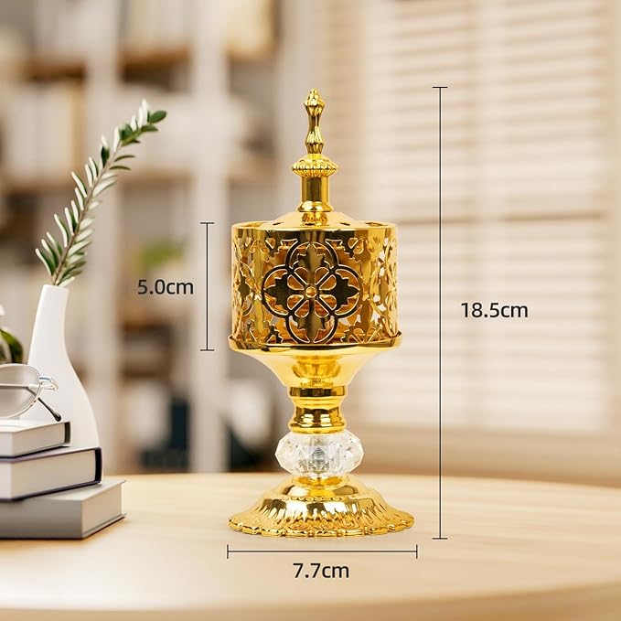 Incense Holder, Frankincense Charcoal Incense Resin Stand, Bakhoor Incense Burner, Ideal for Aromatherapy Yoga Spa, Home Christian Church Censer, Gold