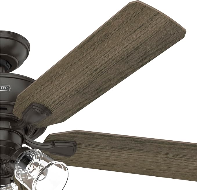 Hunter Rosner, Indoor, Ceiling Fan, Standard Mount, 52 inch, Noble Bronze | with LED Lights and Pull Chain, 5 Blades, For Bedroom, Living Room, Kitchen, 3 inch Downrod, 52345