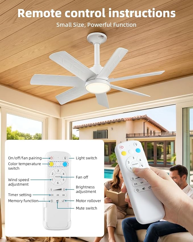 28 Inch Socket Fan Light with Remote Control, Screw in E26/E27 Ceiling Fan with LED Light, 3000-6000K Dimmable Color Temp, 6 Speeds, Timer, for Bedroom Kitchen Living Room Garage, 2-White