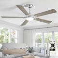 Depuley 52-inch Ceiling Fan with Light: Nickel Ceiling Fan for Living Room Indoor Outdoor - Modern Ceiling Fan with Remote Control 3CCT Dimmable Noiseless 5 Reversible Silver Blades 6 Speeds Timer