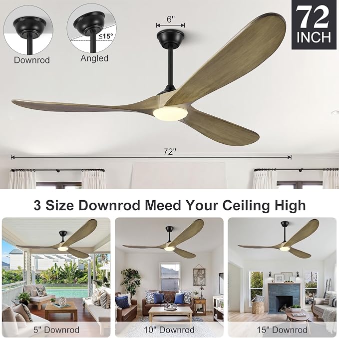 Eliora 72 Inch Ceiling Fans with Lights, Wood Outdoor Ceiling Fan for Patio and Remote Control Rustic Propeller Large Ceiling Fans with Light Farmhouse Indoor Quiet High cfm, Bronze Gray