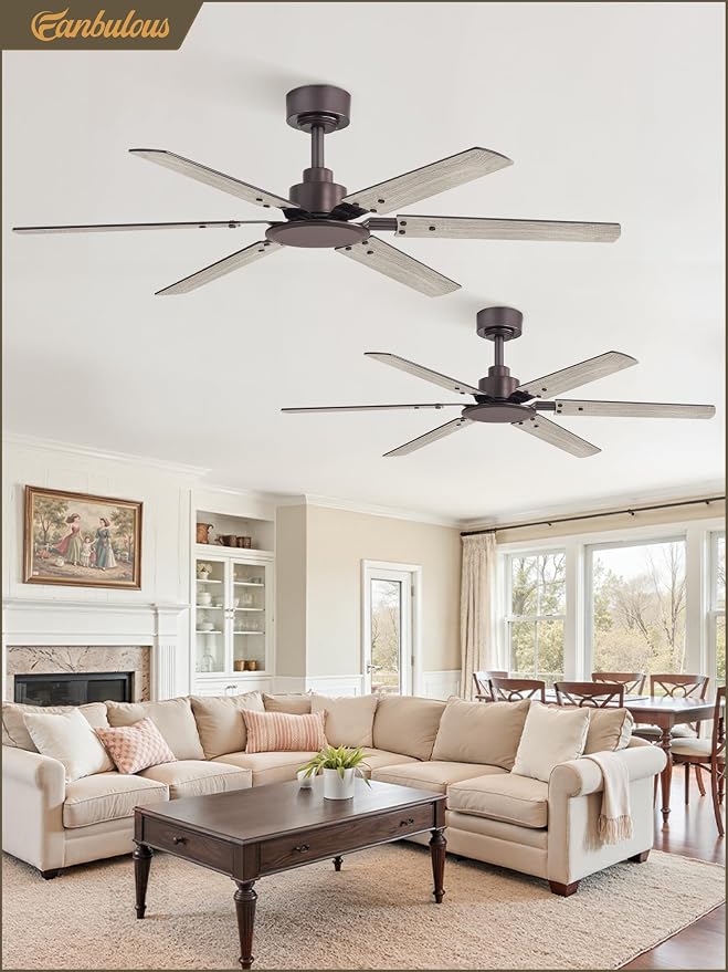 Fanbulous Ceiling Fan No Light, 48 Inch Indoor/Outdoor 6 Blades Ceiling Fan with Remote, 6-Speeds, Quiet Reversible DC Motor, Fans Without Light for Tilted Ceiling/Bedroom/Living Room/Patios, 2Pack