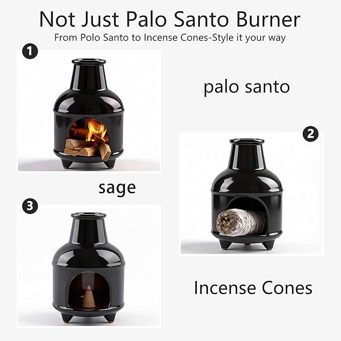 Palo Santo Holder - Sage Burner & Incense Burner for Burning Sage, Palo Santo Advanced Ash Catcher with Chimney Design,Cone Burning Smudge Bowl for Yoga, Meditation Room,Home Decor,Healing Gift