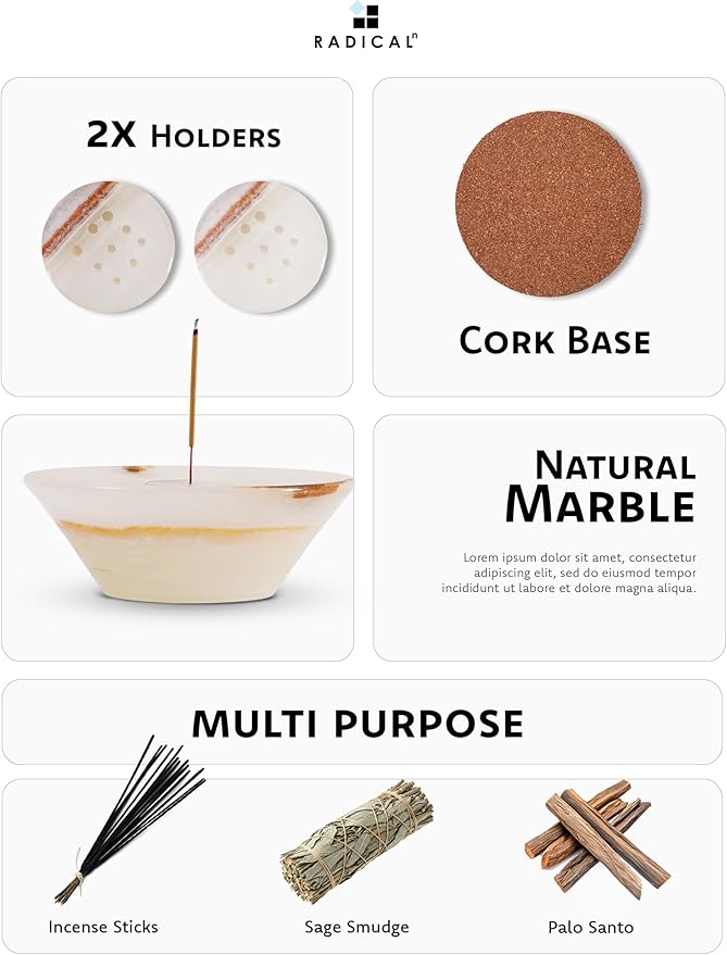 Radicaln Marble Incense Holder 5.5" Inches White Onyx Handmade Incense Stick Holder for Living Room Décor, Ideal Incense Holder Marble Ashtray & Palo Santo Holder for Home Décor