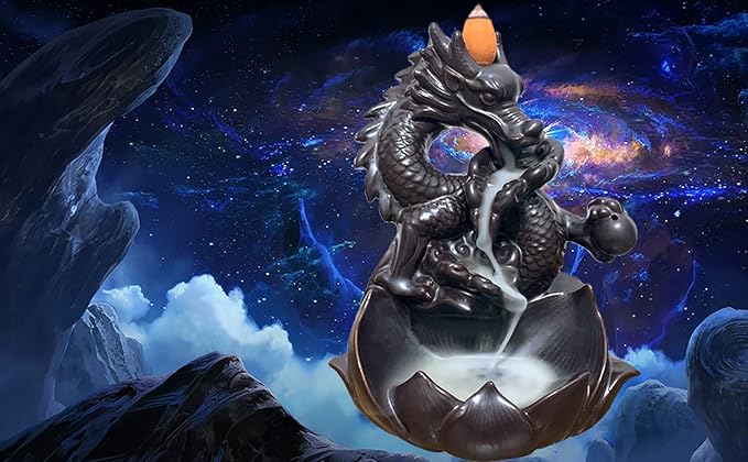Dragon Backflow Incense Burner Waterfall Incense Holder Aromatherapy Ornament Handmade Ceramics Gift Home Decor, with 10 Backflow Incense Cones for Waterfall Burner