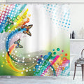 Ambesonne Colorful Shower Curtain, Trippy Flying Butterflies with Colored Comet Bubbles Creative Design, Cloth Fabric Bathroom Decor Set with Hooks, 69" W x 70" L, Multicolor Off White