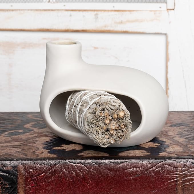 MOUGIGI Modern Palo Santo Holder Ceramic Burner for Meditation and Energy Cleansing - Handcrafted Smudge Bowl for Wood Sticks, Sage, and Incense Cones
