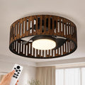 Ceiling Fans with Lights and Remote,20inch Low Profile Flush Mount Ceiling Fan 3000–6000K Dimmable LED Fandelier Bladeless Wood Fan Light for Bedroom Kitchen Living Room Diningroom Foyer Nursery