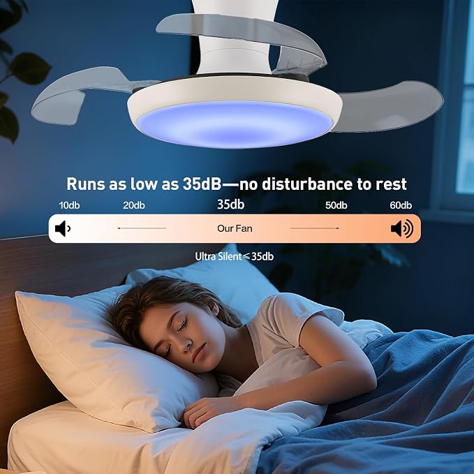 30" RGB Ceiling Fan with Light Chandelier Fan Modern Fandelier Dimmable LED 6-Speed Reversible White,Remote APP Control