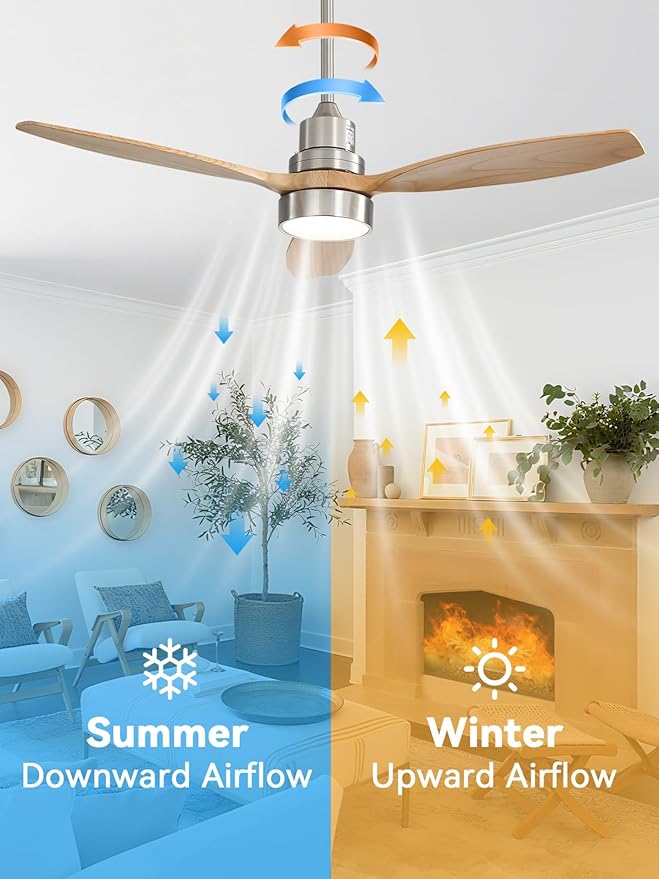 Sofucor Ceiling Fan with Lights, 52 Inch Low Profile Flush Mount Mordern Wood Ceiling Fan with Remote for Indoor Farmhouse Bedroom Living Room Outdoor Patio Porch, Reversible DC Motor, Noiseless