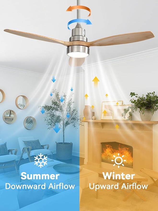 Sofucor 52 Inch Smart Ceiling Fans with Lights and Remote, 3 Blade Modern Wood Ceiling Fan Works with App/Alexa/Google, for Bedroom Living Room Patio Porch