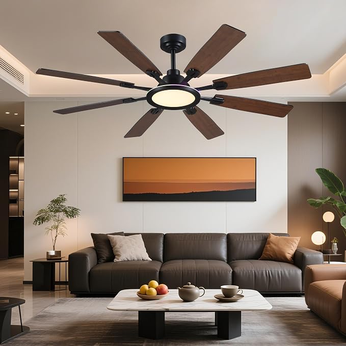 Ceiling Fan With Light & Remote Indoor/Outdoor Use 60 Inch RGB Brown | Remote Control,RGB Dimmable,Reversible DC Motor,3CCT,Timer,Noiseless,Ceiling Fan for Bedroom Living Room