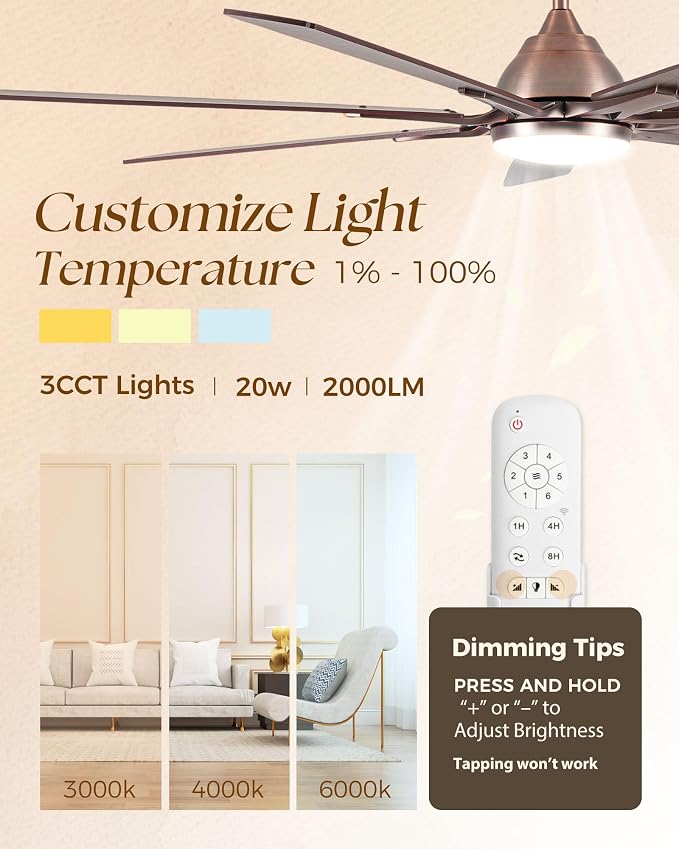 72 Inch Smart Ceiling Fan with Lights,Oil Rubbed Bronze Fan for Indoor Use | ETL-Listed with Quiet DC Motor,Alexa Controls,Up To 8256 CFM High Airflow,Timer,Dual Finish 7 Blades For Outdoor Covered