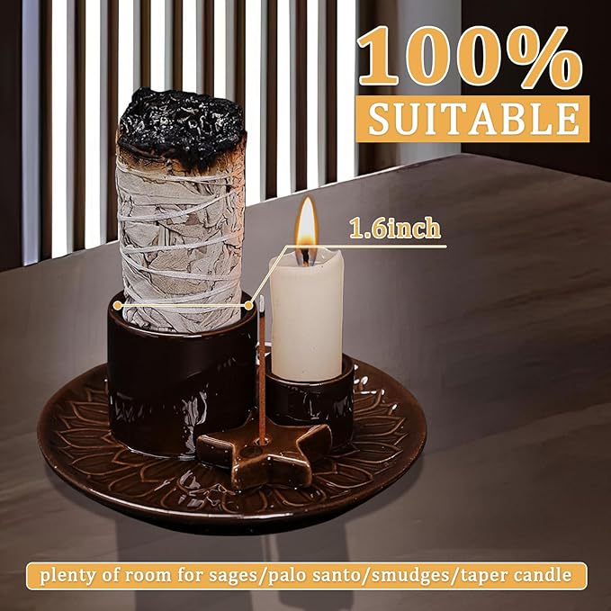 Comeon Palo Santo Holder, Backflow Incense Burner Holder Candle Holder Sage Burner Holder for Burning, Ceramic Incense Holder for Sticks for Meditation Yoga Room