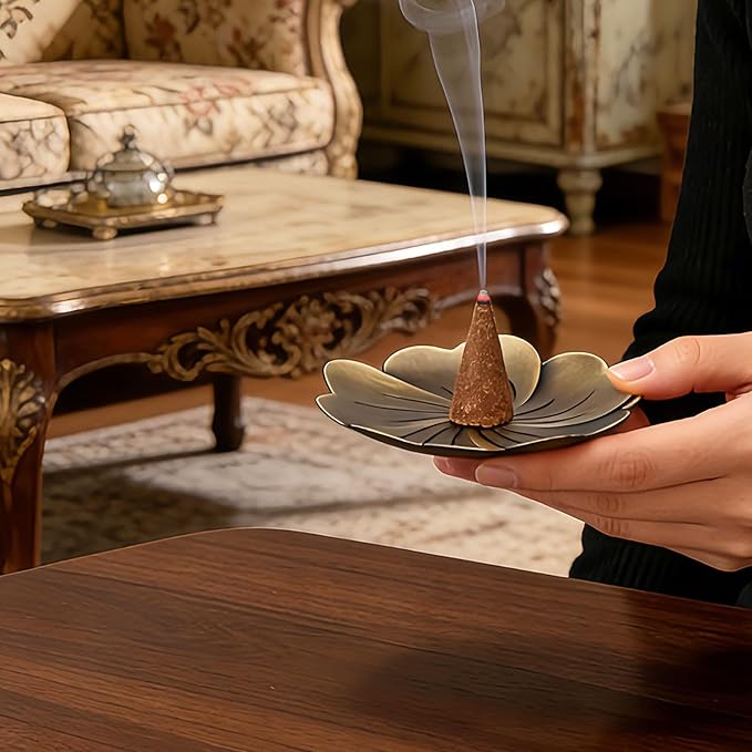 2-Pack Brass Incense Holders for Sticks Cones Tea Light Candle Incense Burner Holder with Ash Catcher Retro Incense Burner Tray for Home Cleansing Meditation