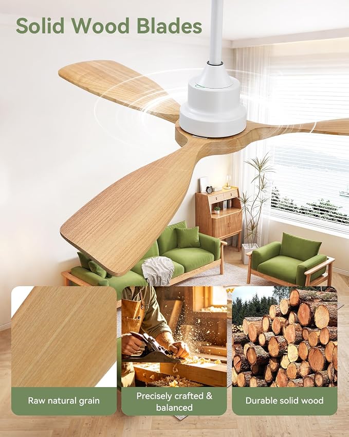 Sofucor 48 Inch Smart Ceiling Fan No Light-Outdoor Smart Ceiling Fan with Alexa/Google/APP/Remote Control,Wood Blades Ceiling Fan Without Light,Modern Ceiling Fan for Indoor Bedroom/Living Room/Patios